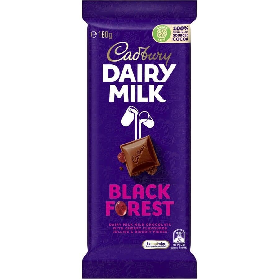 Cadbury Dairy Milk Black Forest Chocolate Bar 180g (AUS) B/B 30/01/2024